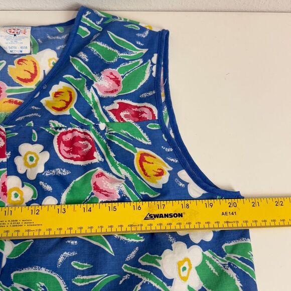 Vintage Artistic Creation Blue Floral Snap Front Artist Smock M - Picture 6 of 8